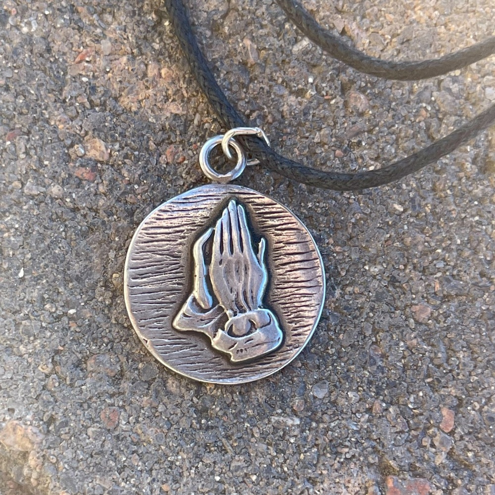 Serenity Prayer Praying Hands Double Sided Pendant Sterling Silver